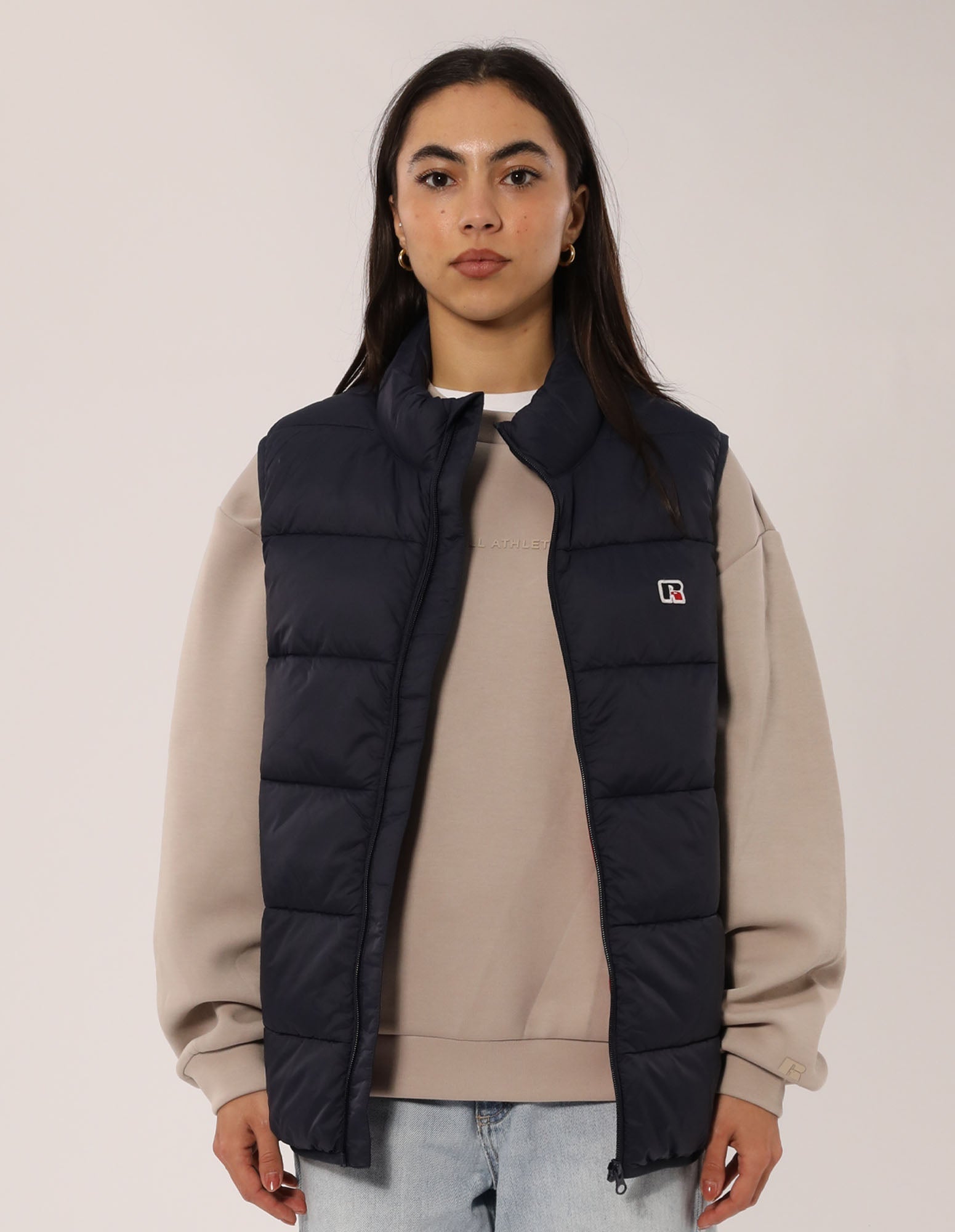 Russell Athletic Australia Unisex R Logo Lightweight Packable Puffer Vest - Michigan Navy True Since 1902