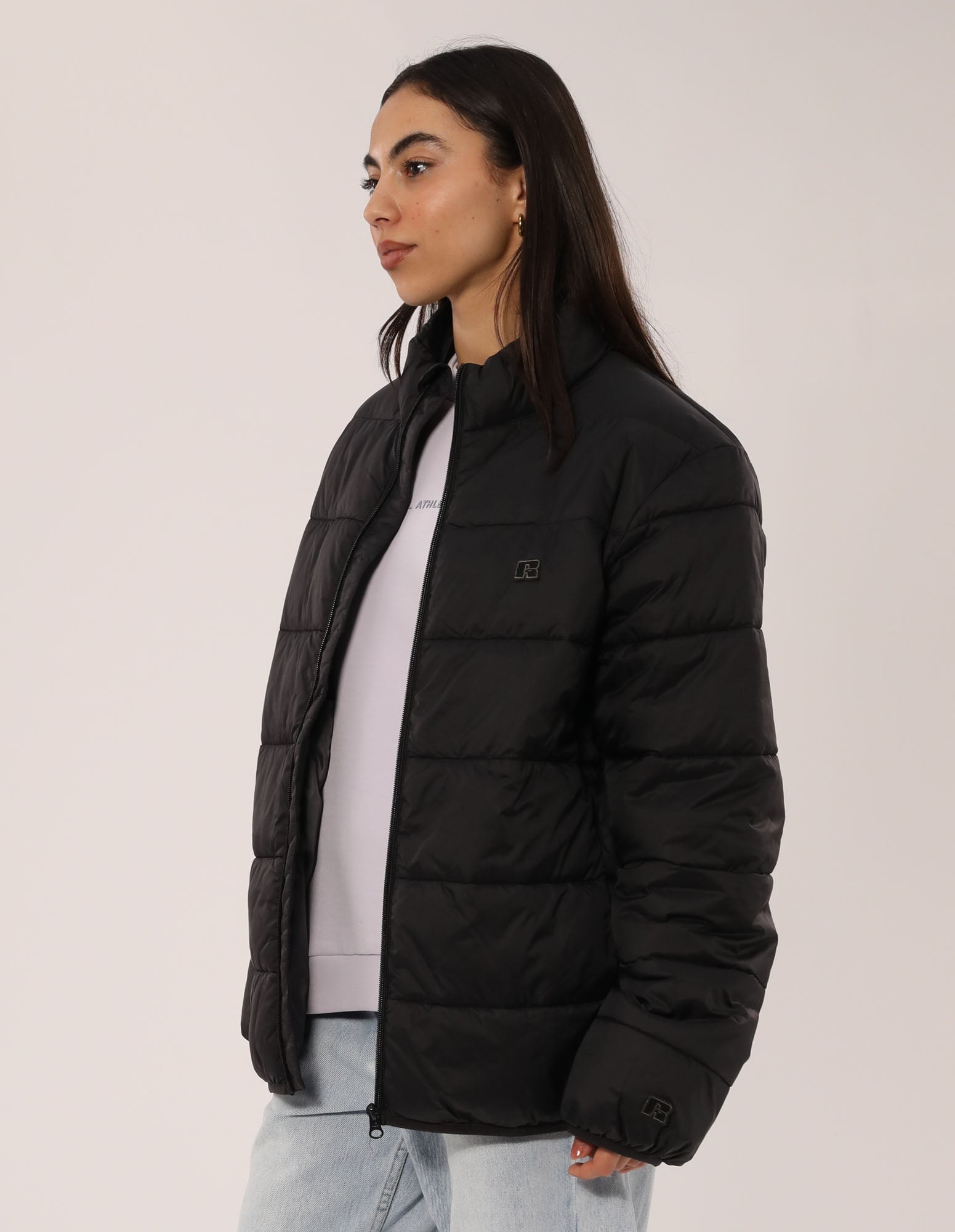 Russell Athletic Australia Unisex R Logo Lightweight Packable Puffer Jacket - Black True Since 1902