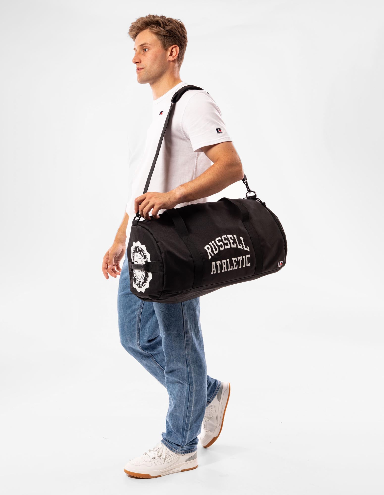 Russell Athletic Australia Arched Logo Barrel Bag - Black True Since 1902