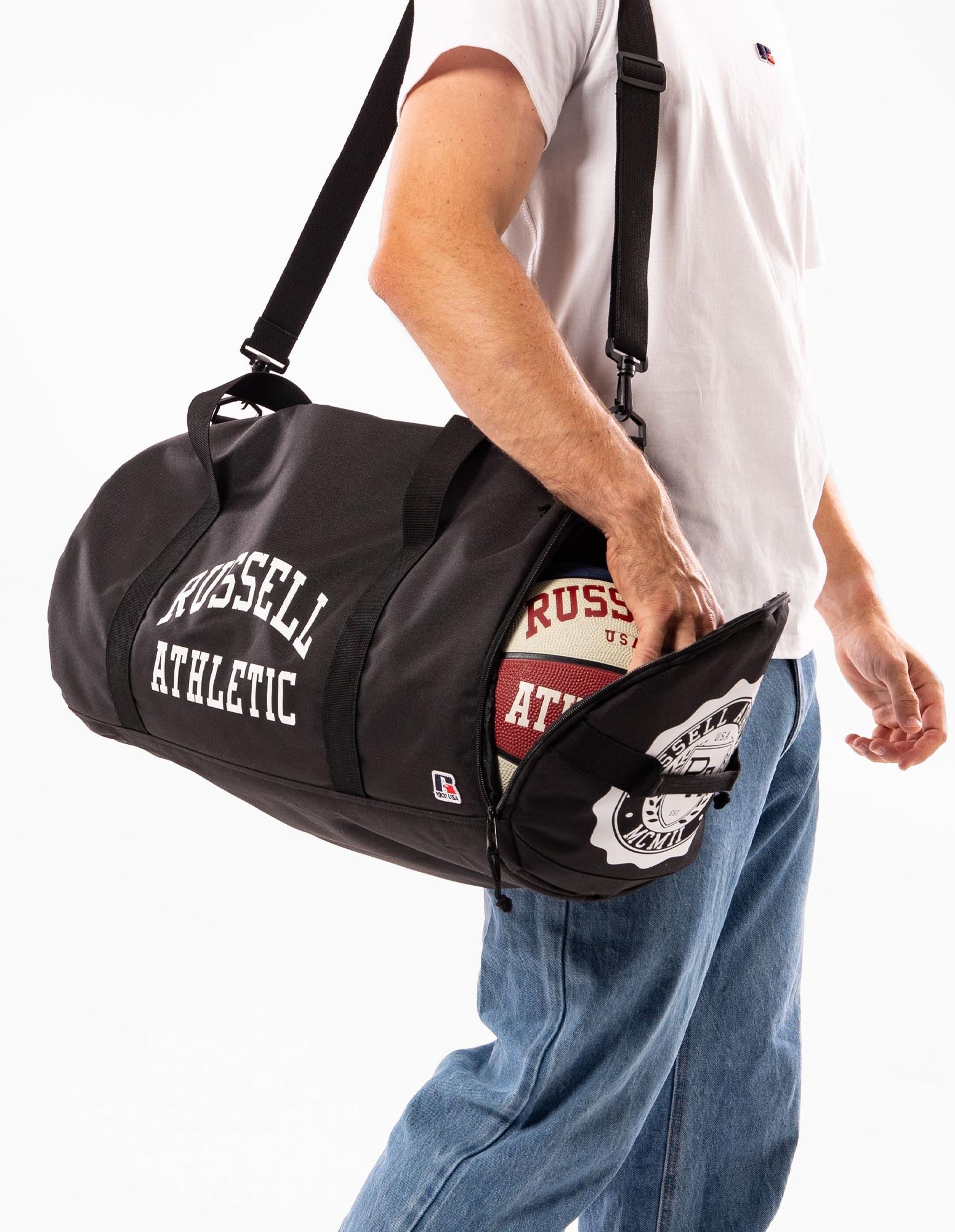 Russell Athletic Australia Arched Logo Barrel Bag - Black True Since 1902