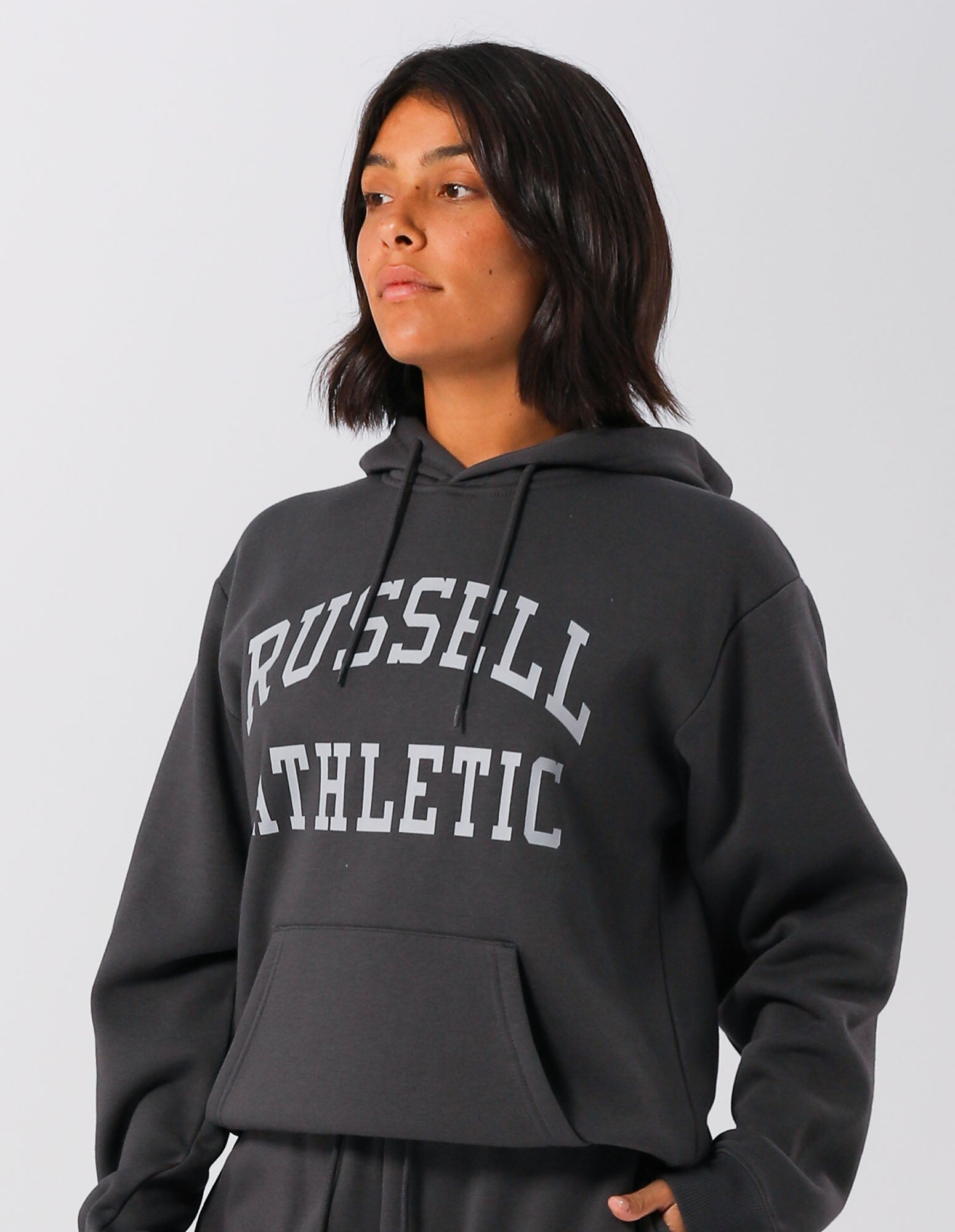 Russell Athletic Australia Womens Arch Logo Hoodie - Dark Grey True Since 1902