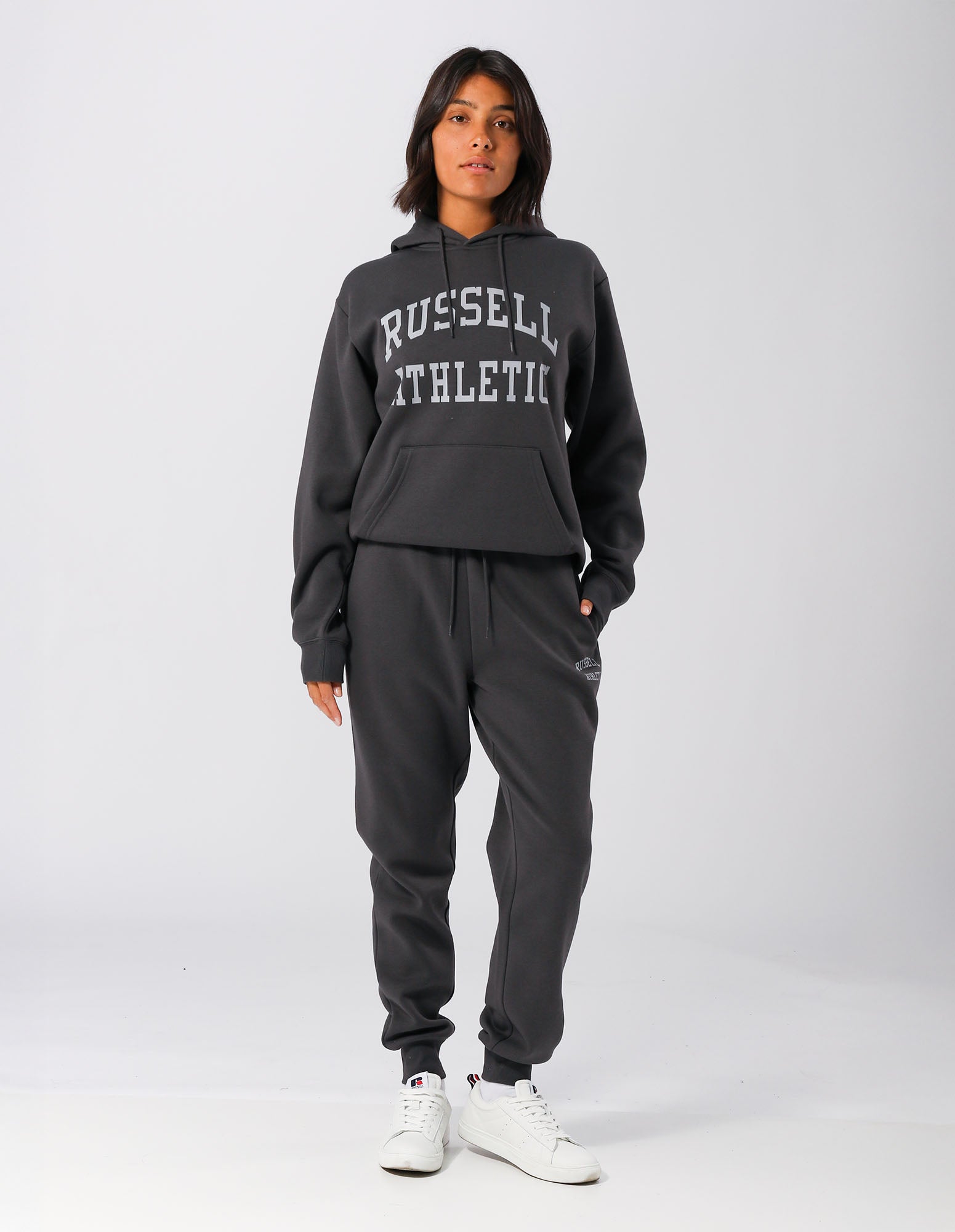 Russell Athletic Australia Womens Arch Logo Hoodie - Dark Grey True Since 1902