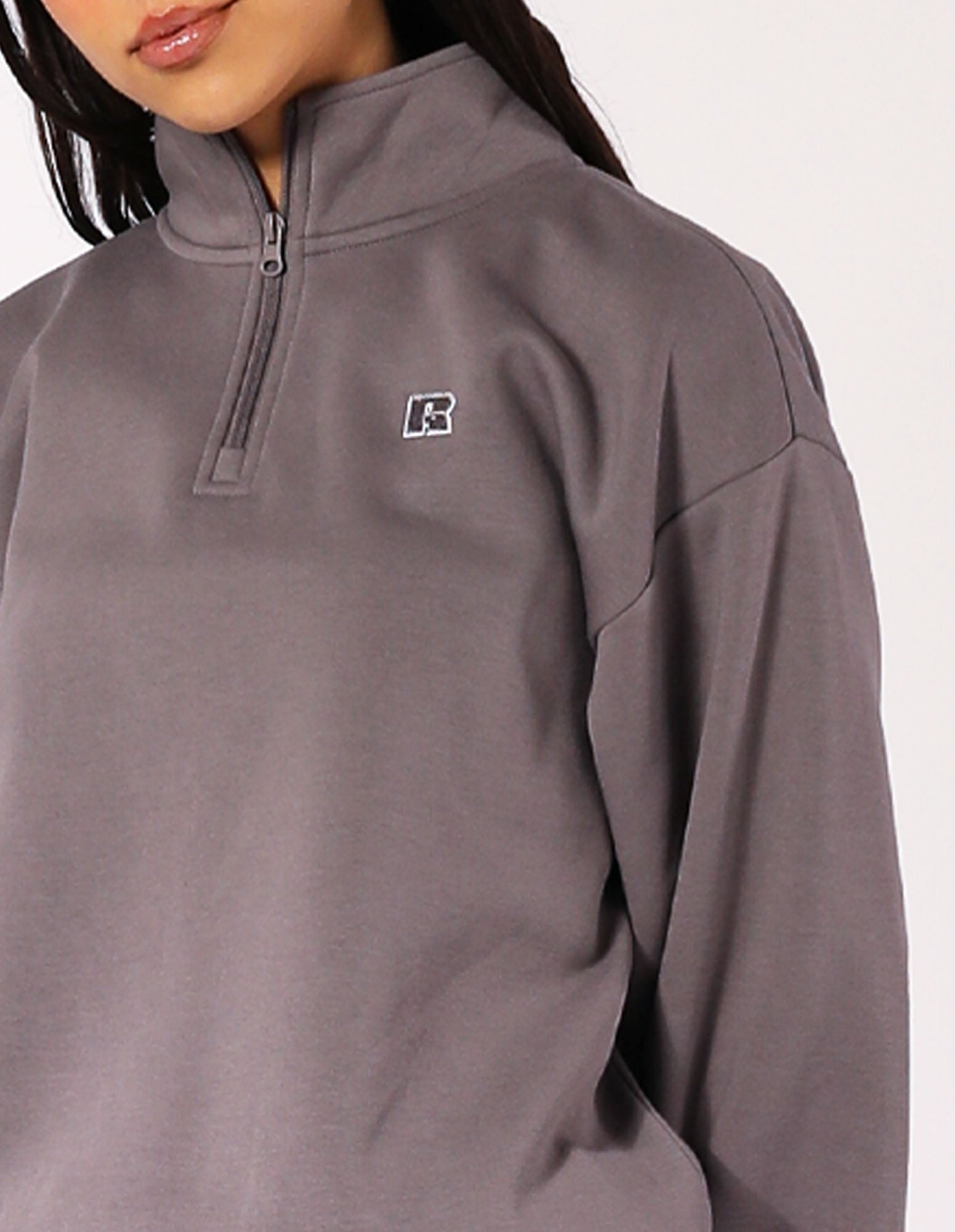 Russell Athletic Australia Women's R Logo Quarter Zip Fleece Top - Shark True Since 1902