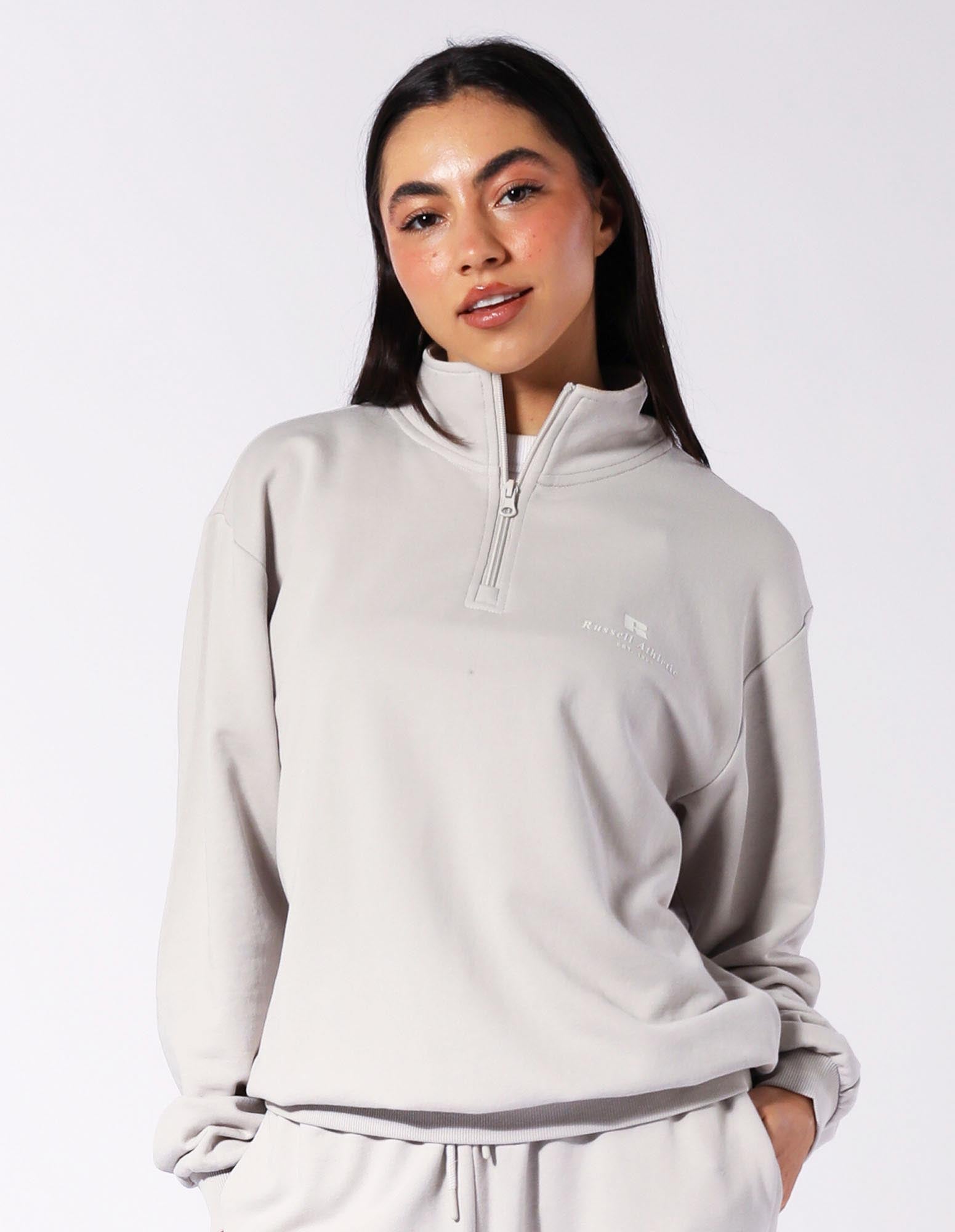 Russell Athletic Australia Women's R Logo Terry Quarter Zip - Antarctica White True Since 1902