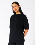 Russell Athletic Australia Women's Oversized Tonal Logo Black Tee | Russell Athletic True Since 1902