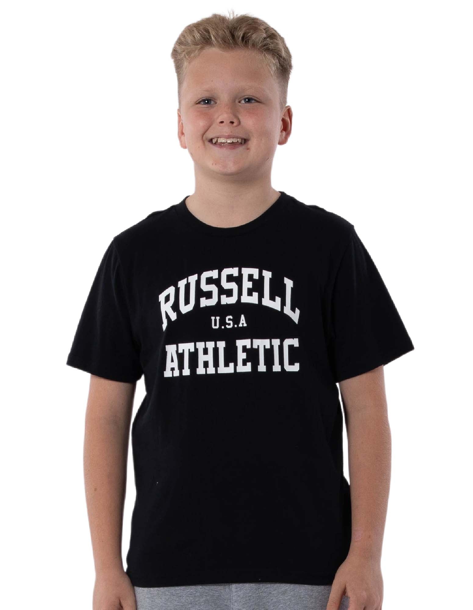 Russell Athletic Australia Kid's Arch Heritage Unisex Youth T-Shirt - Black True Since 1902