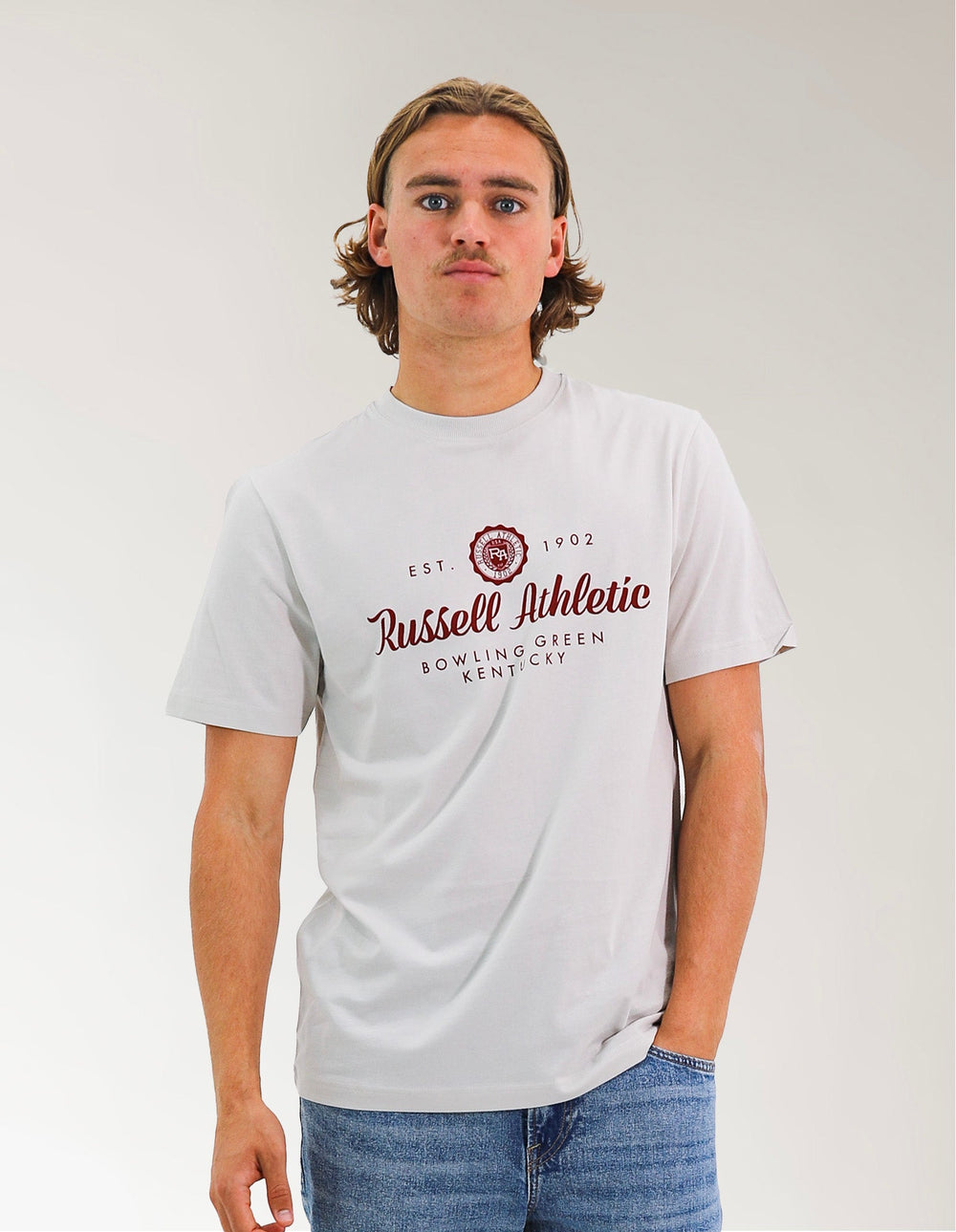 Russell Athletic Australia Mini Seal Mens Tee - Stone True Since 1902