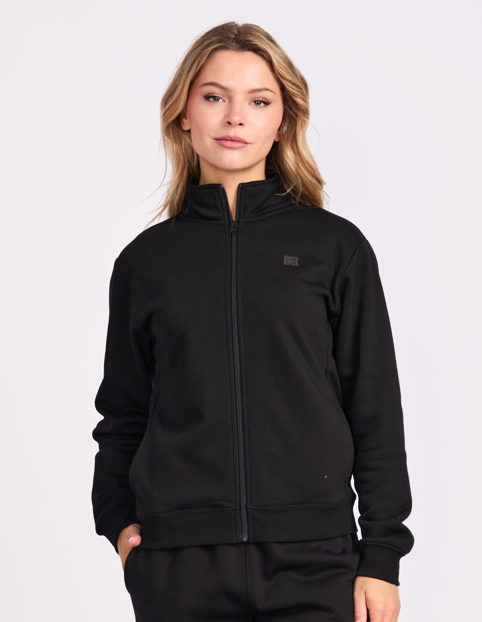 R Logo Trucker Zip Through Womens Jacket - Black