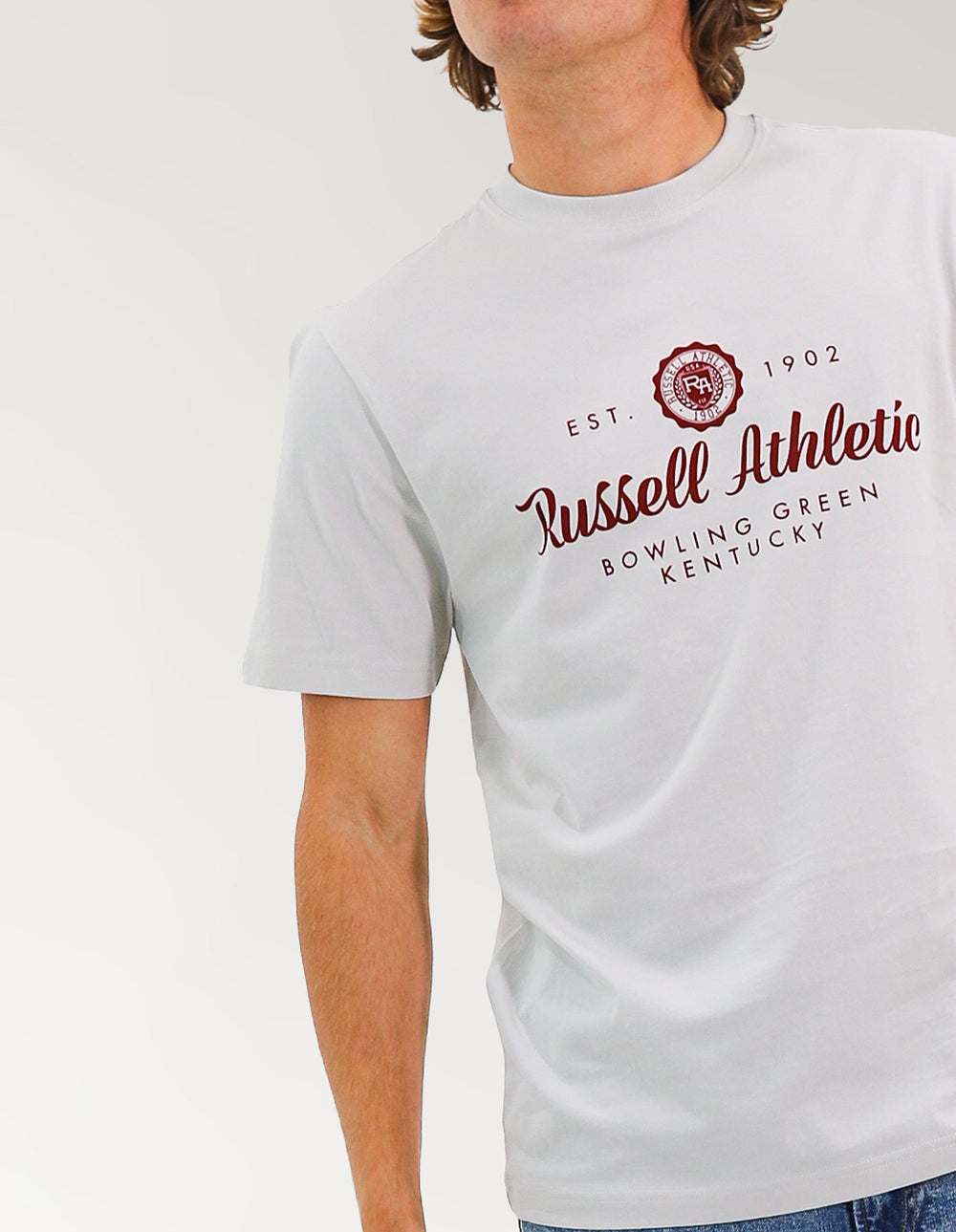 Russell Athletic Australia Mini Seal Mens Tee - Stone True Since 1902