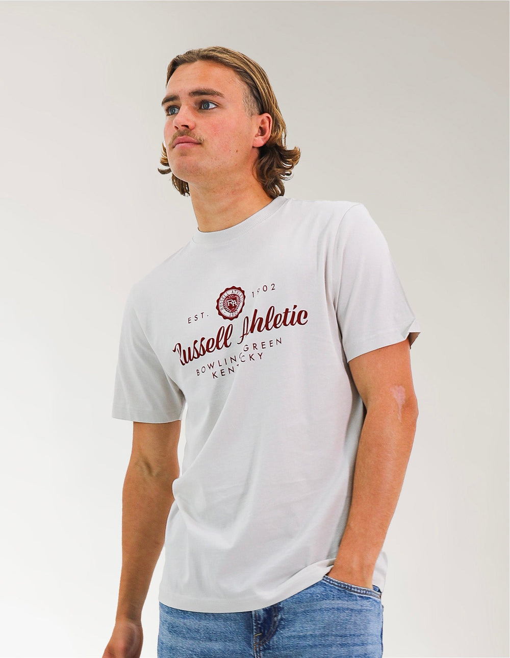 Russell Athletic Australia Mini Seal Mens Tee - Stone True Since 1902