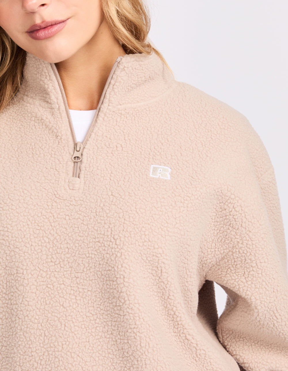 Russell Athletic Australia R Logo Sherpa Quarter Zip - Biscuit True Since 1902
