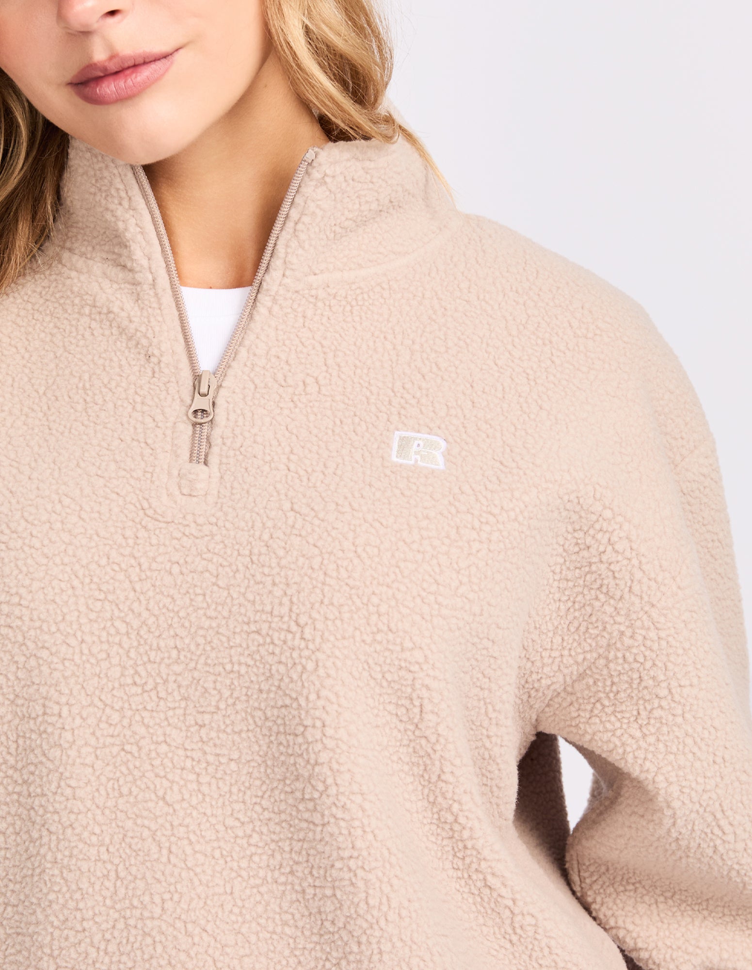 R Logo Sherpa Quarter Zip - Biscuit
