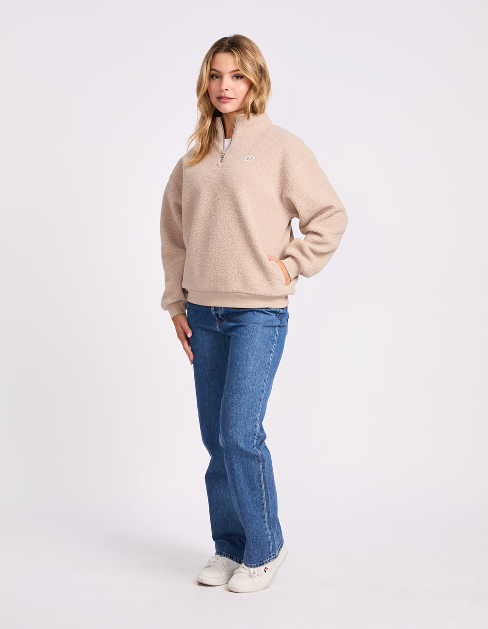 Russell Athletic Australia R Logo Sherpa Quarter Zip - Biscuit True Since 1902