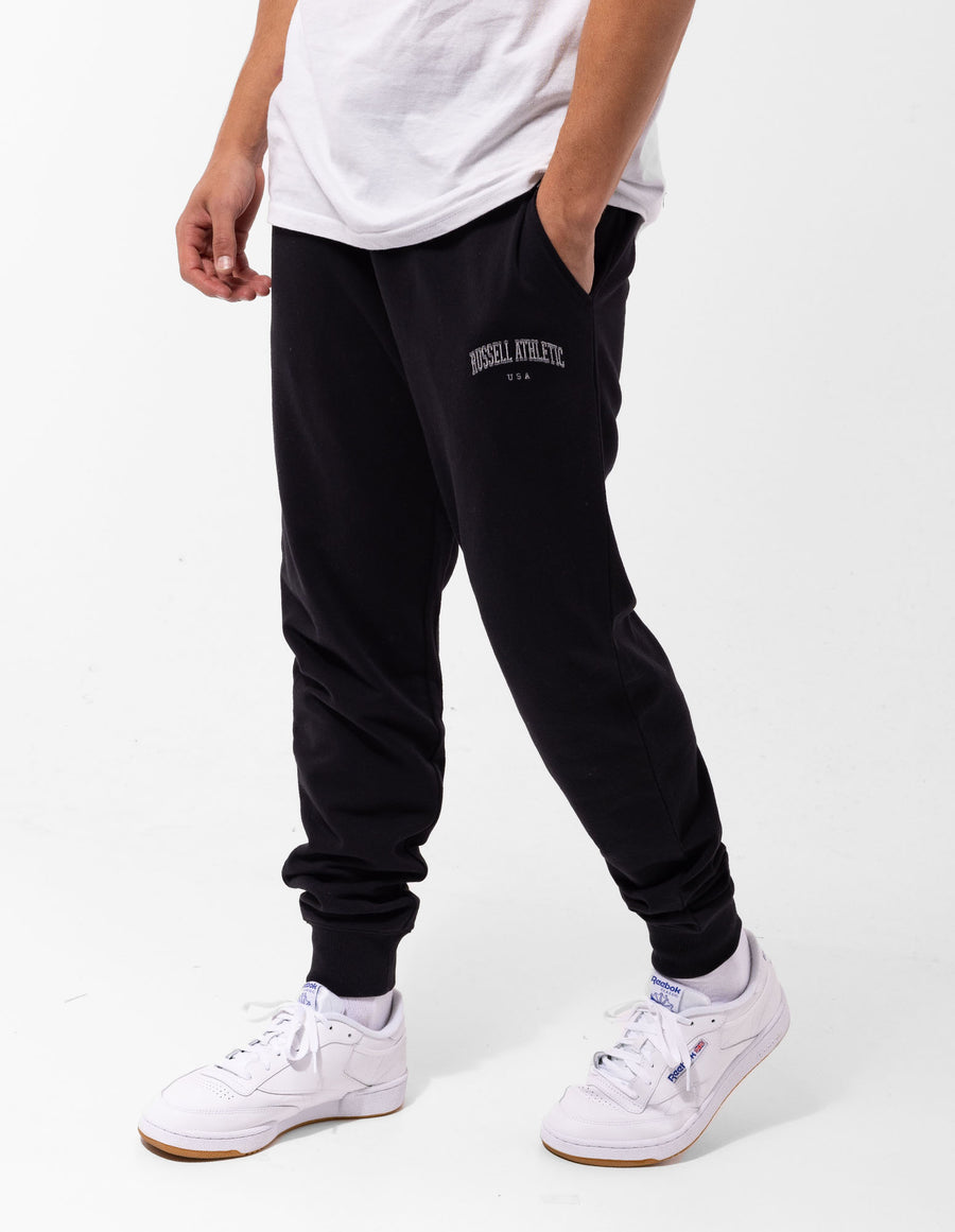Russell Athletic Australia Men's Originals Big Arch Unbrushed Cuffed Track Pants - Black True Since 1902