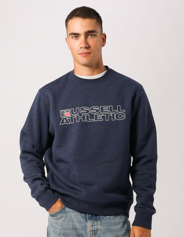 Russell Athletic Australia Men's Keyline Bar Logo Crew - Navy Marle True Since 1902