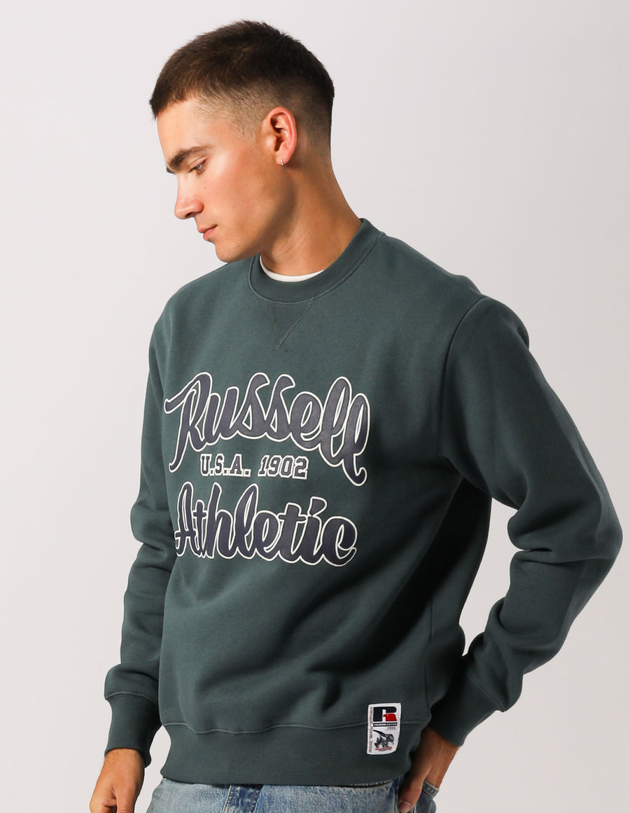 Russell Athletic Australia Russell Athletics Mens Script Arch Crew - Bottlebrush True Since 1902