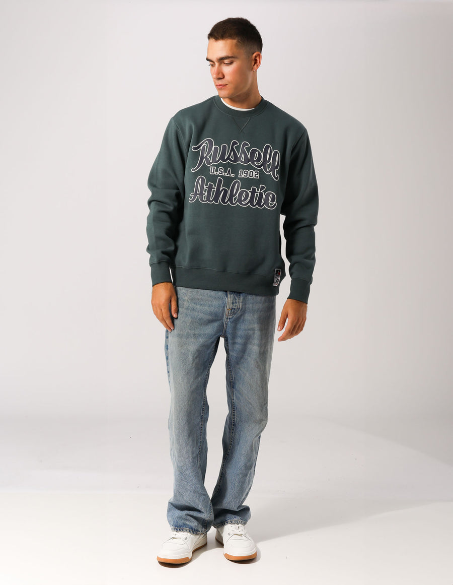 Russell Athletic Australia Russell Athletics Mens Script Arch Crew - Bottlebrush True Since 1902