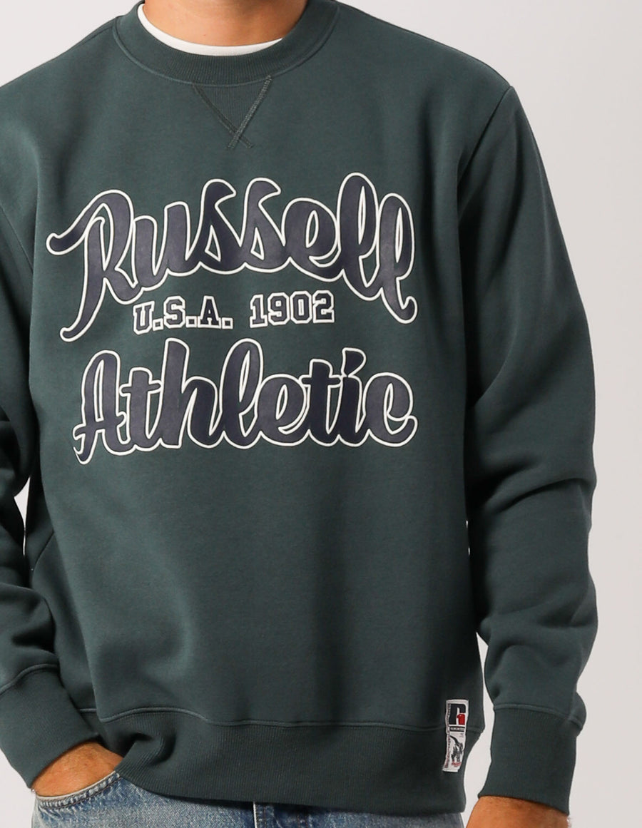 Russell Athletic Australia Russell Athletics Mens Script Arch Crew - Bottlebrush True Since 1902