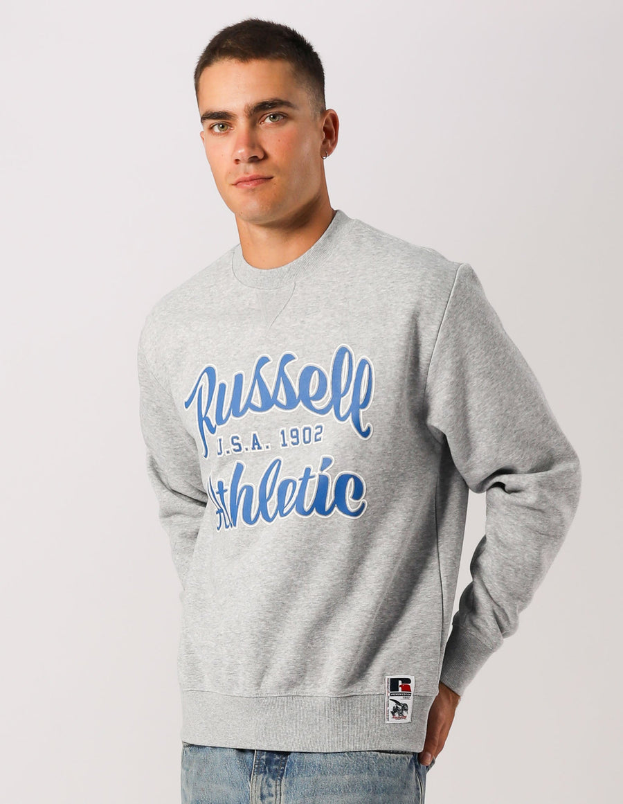 Russell Athletic Australia Men's Script Arch Crew Sweat - Grey Marle True Since 1902
