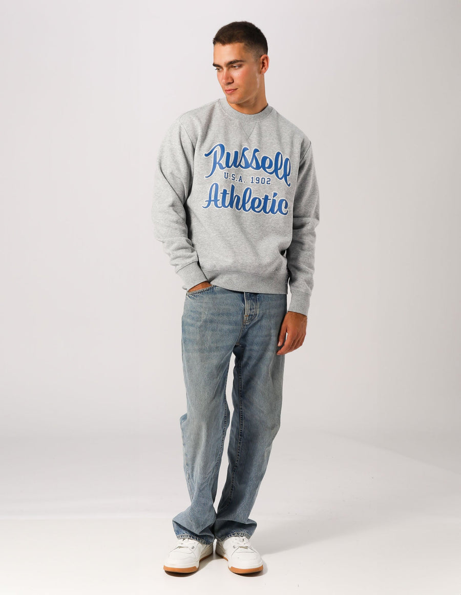 Russell Athletic Australia Men's Script Arch Crew Sweat - Grey Marle True Since 1902