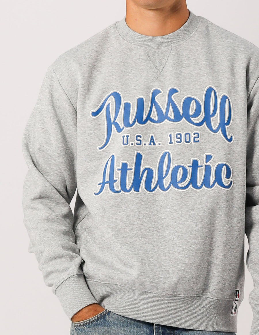 Russell Athletic Australia Men's Script Arch Crew Sweat - Grey Marle True Since 1902