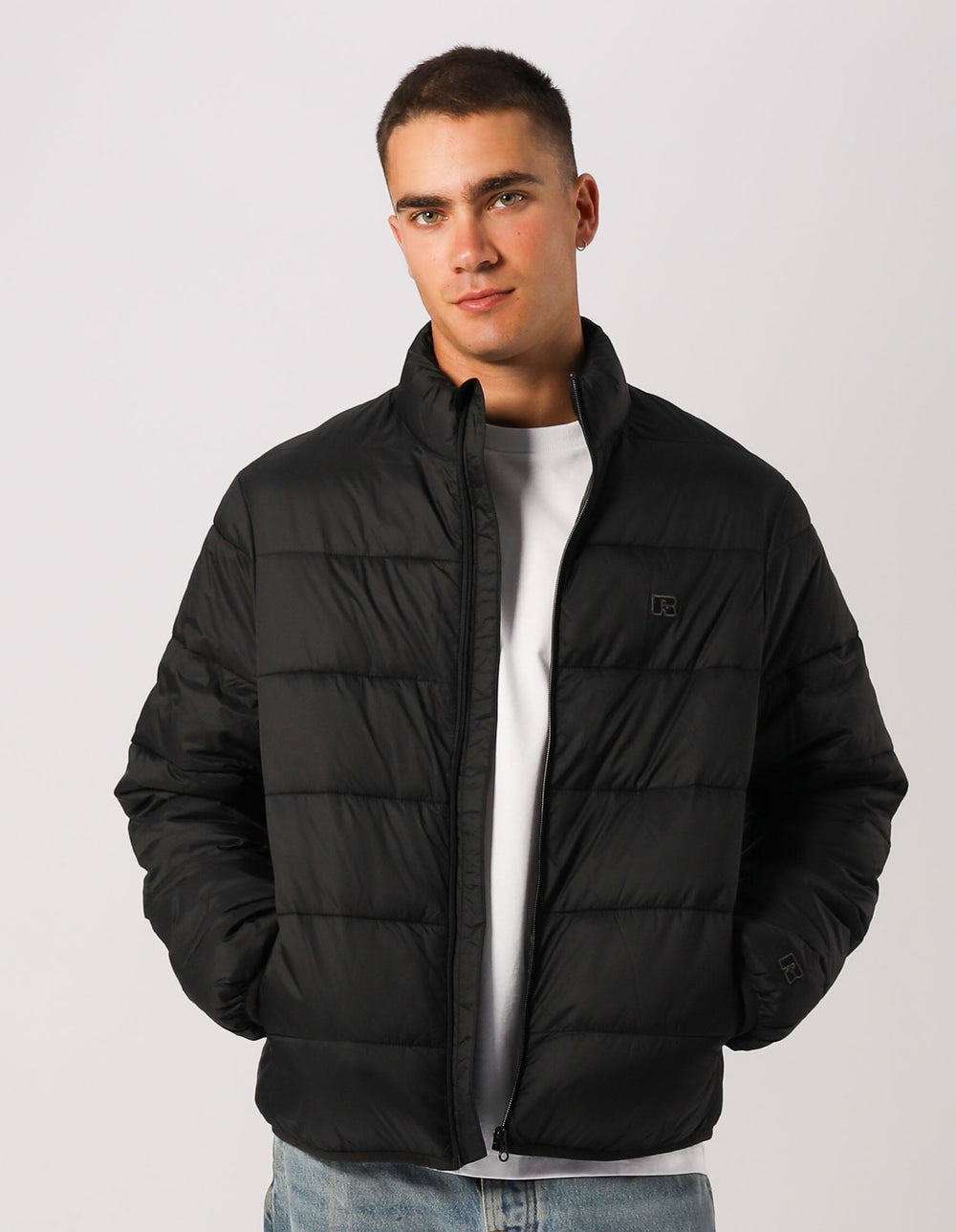 Russell Athletic Australia R Logo Lightweight Packable Puffer Jacket - Black True Since 1902