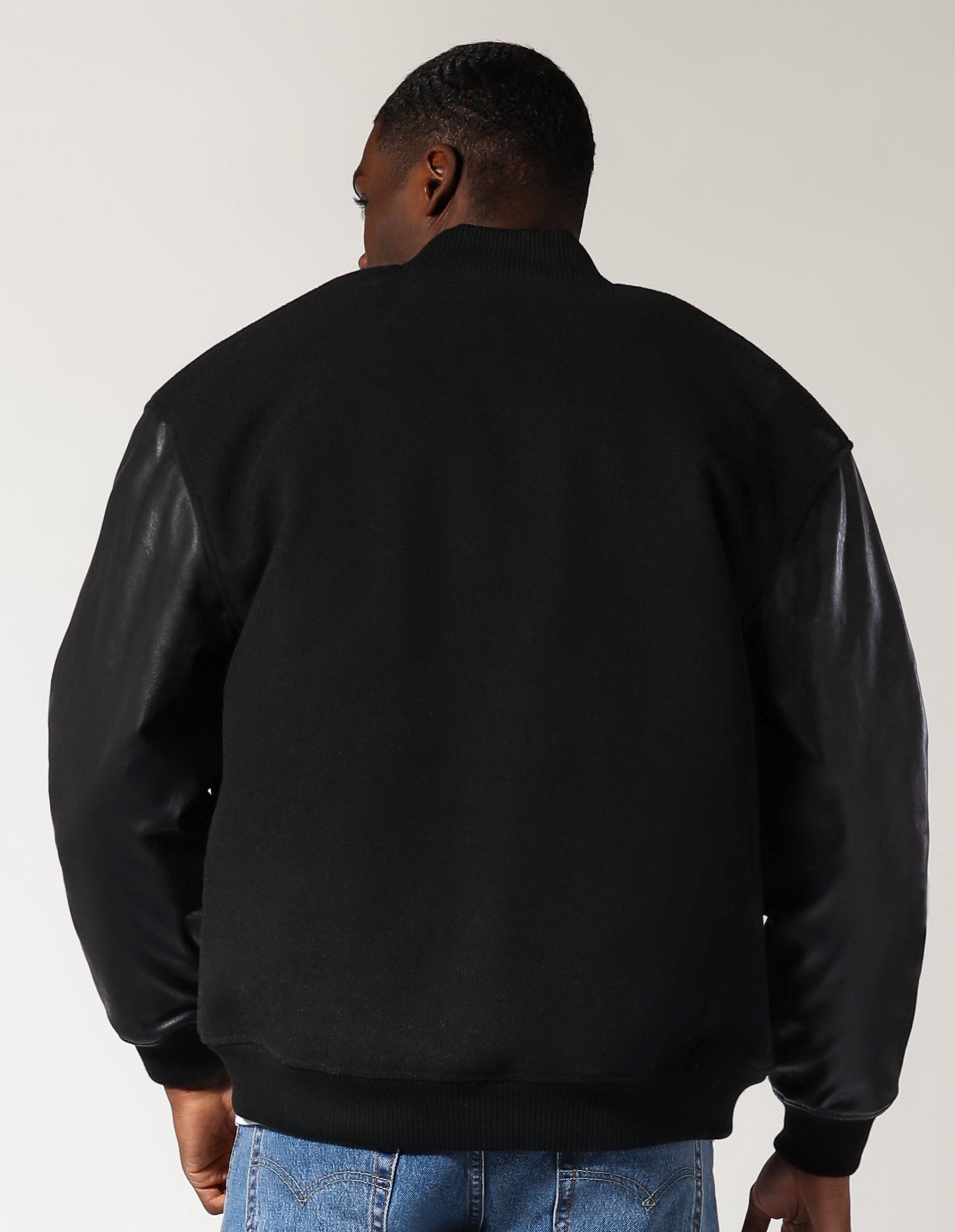 Men's R Logo Melton Varsity Jacket - Black