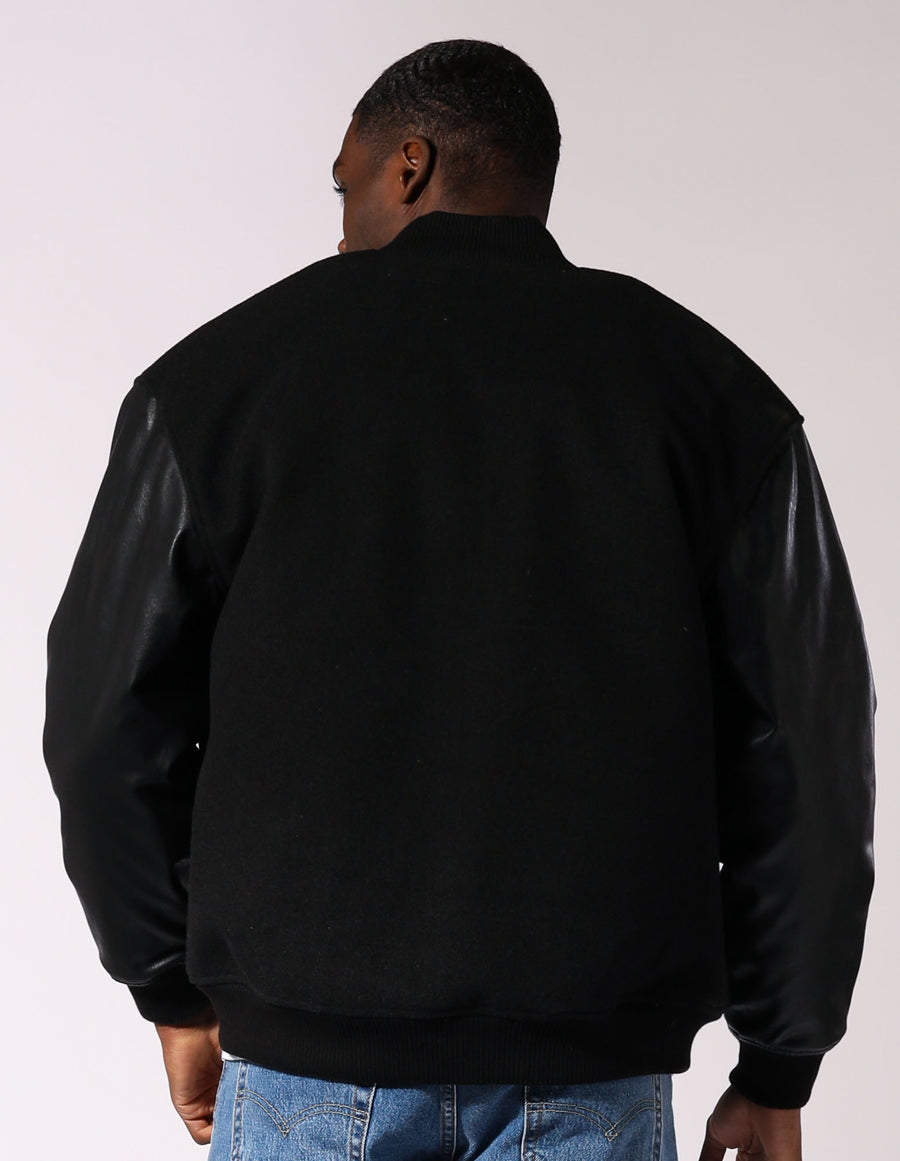 Russell Athletic Australia Men's R Logo Melton Varsity Jacket - Black True Since 1902