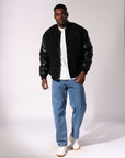 Russell Athletic Australia Men's R Logo Melton Varsity Jacket - Black True Since 1902