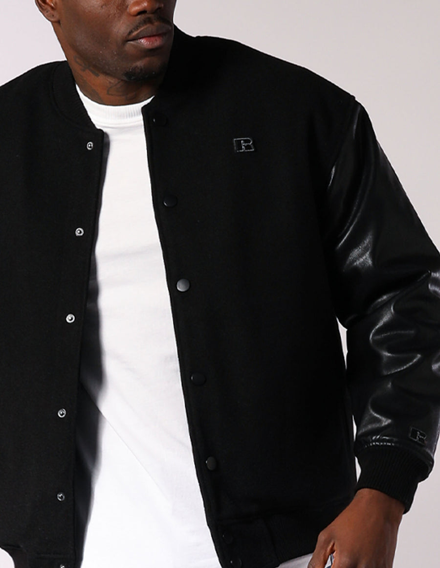 Russell Athletic Australia Men's R Logo Melton Varsity Jacket - Black True Since 1902
