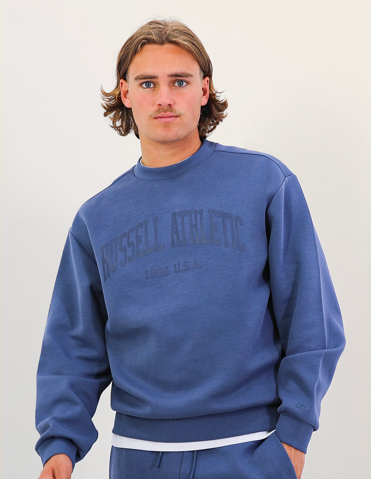 Russell Athletic Men's Big Arch Leisure Crew Sweatshirt Denim
