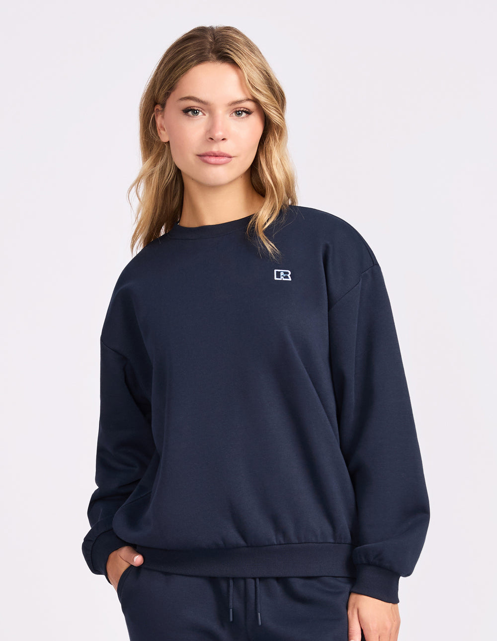Russell Athletic Australia R Logo Fleece Womens Crew - Michigan Navy True Since 1902