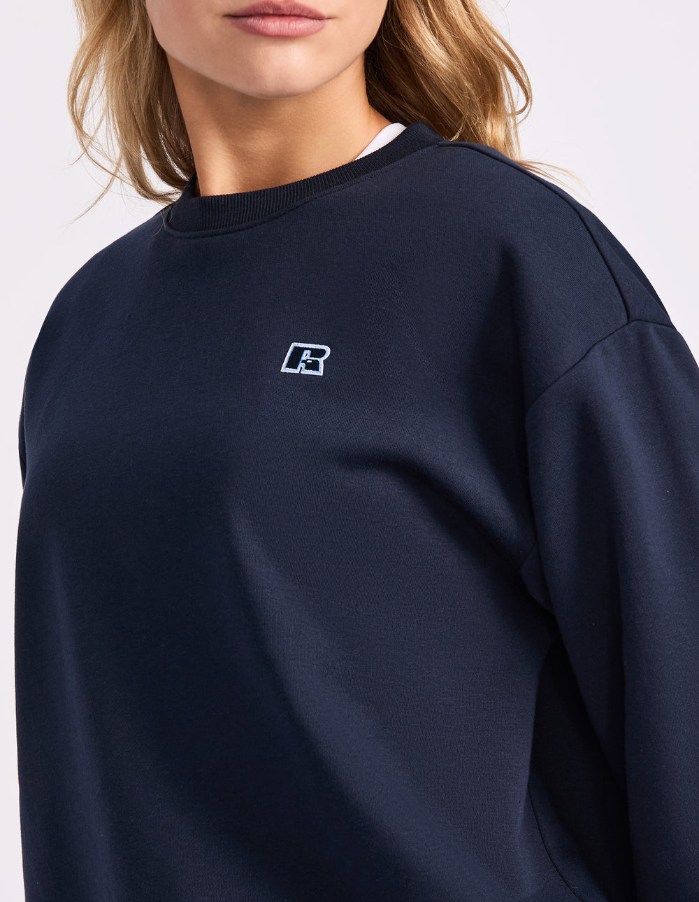 Russell Athletic Australia R Logo Fleece Womens Crew - Michigan Navy True Since 1902