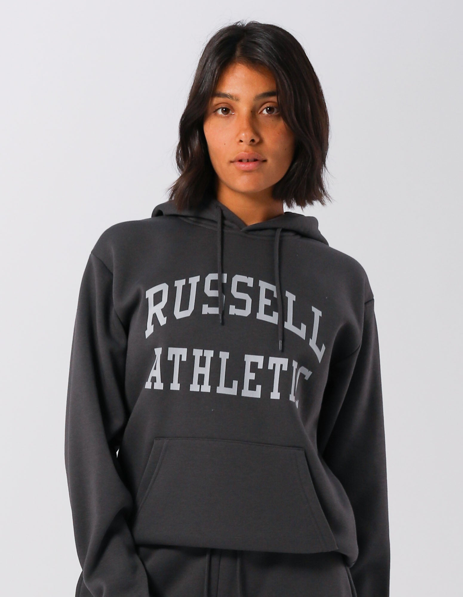 Russell Athletic Australia Womens Arch Logo Hoodie - Dark Grey True Since 1902