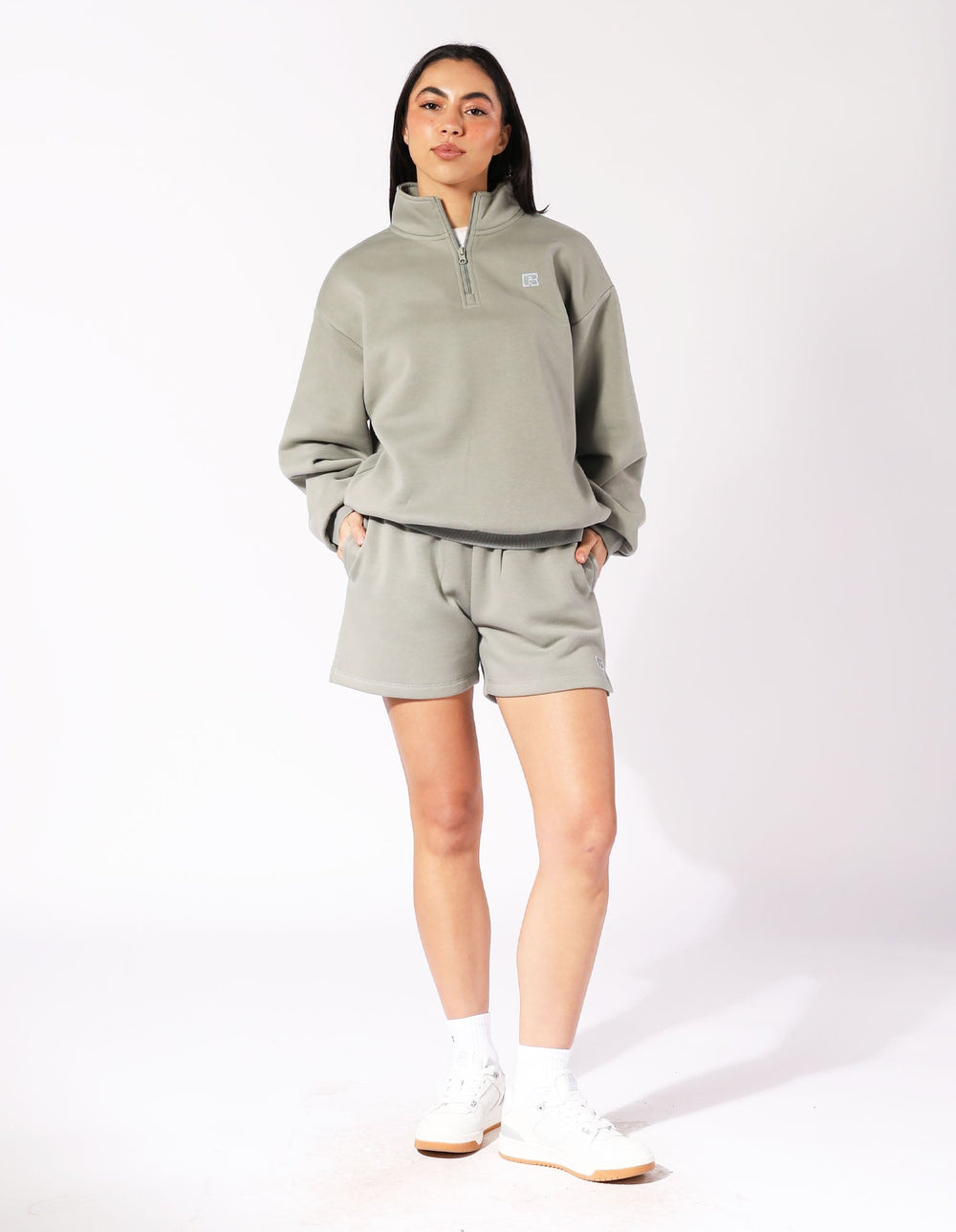 Russell Athletic Australia Women's R Logo Quarter Zip Fleece - Shadow True Since 1902