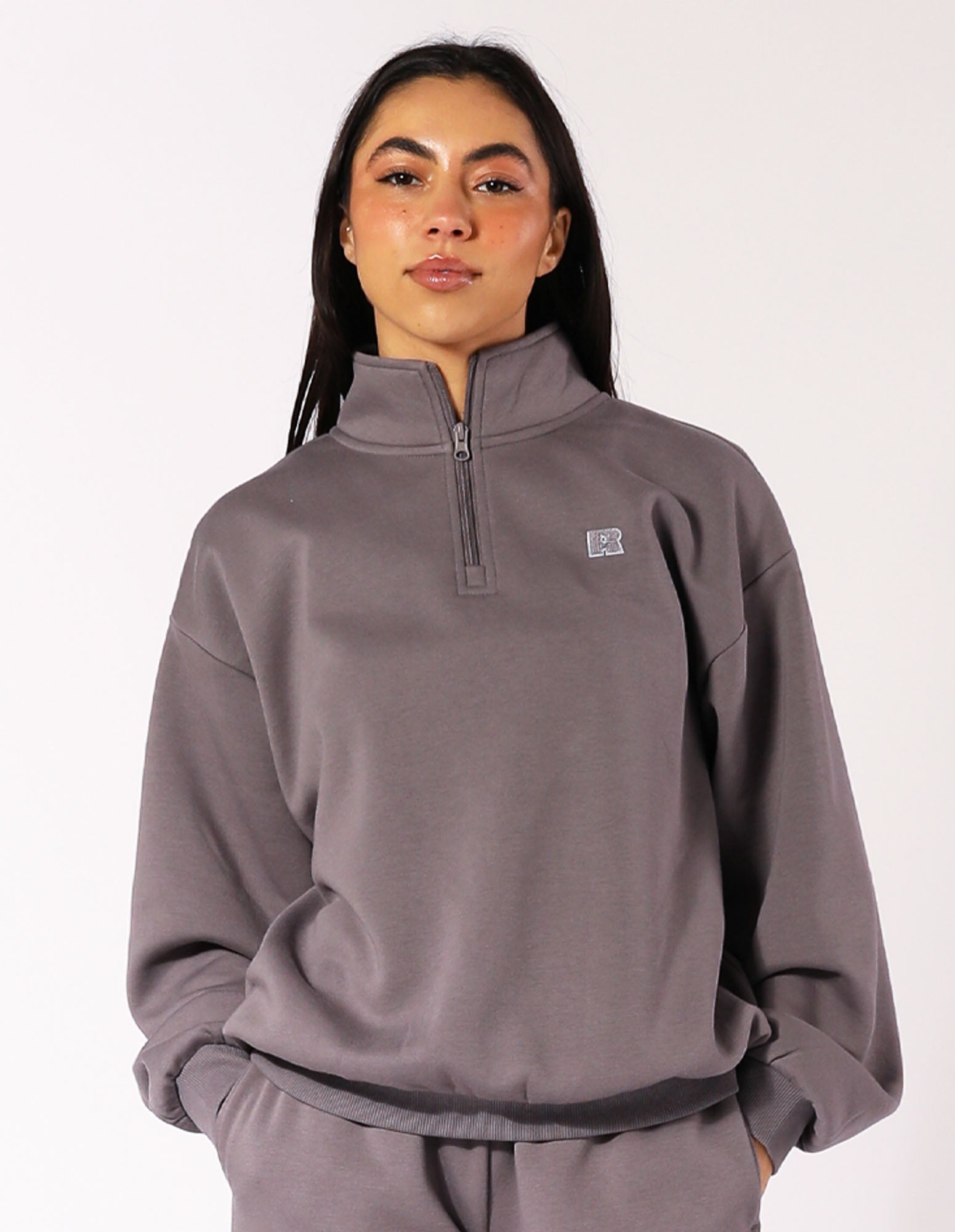 Russell Athletic Australia Women's R Logo Quarter Zip Fleece Top - Shark True Since 1902