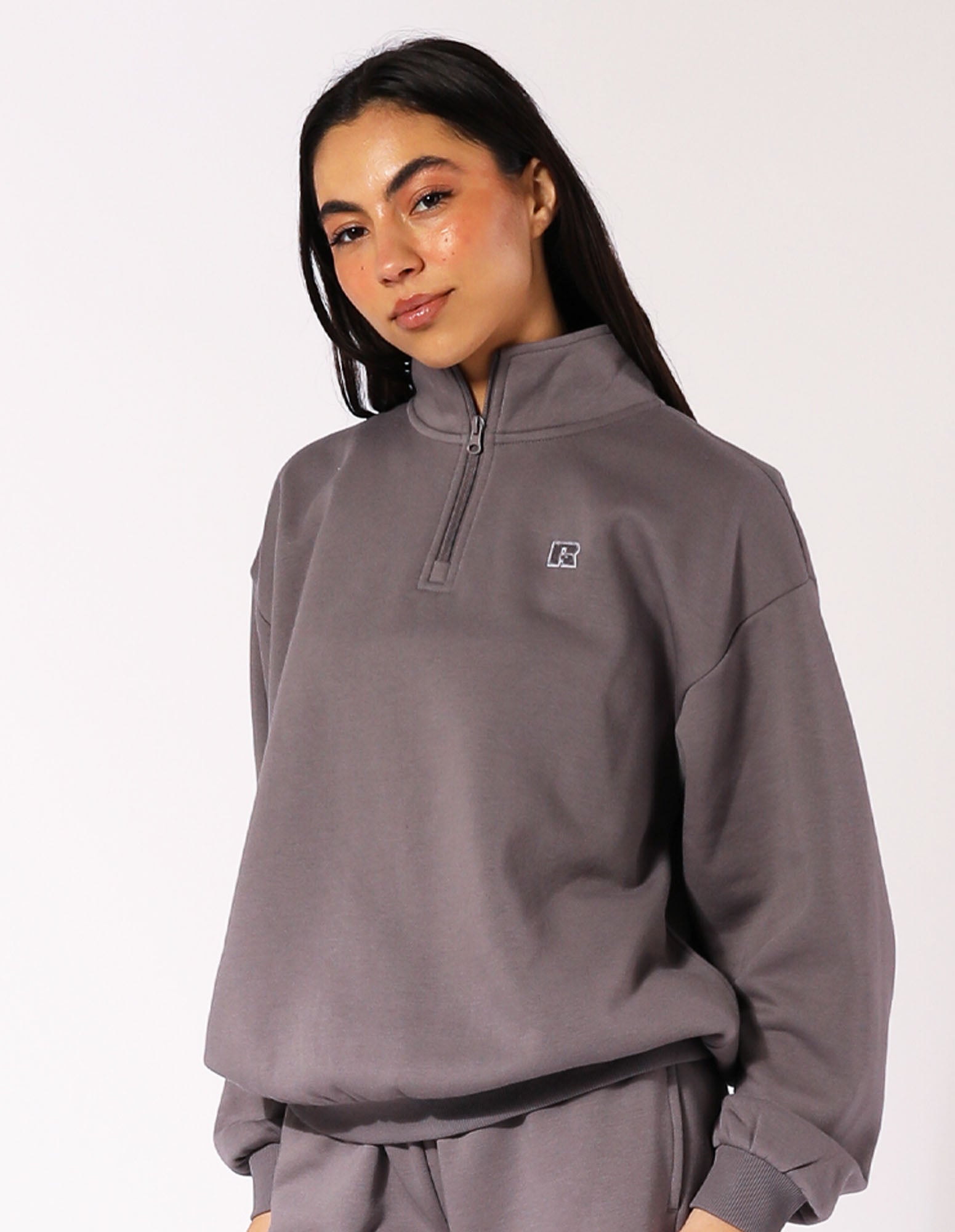Russell Athletic Australia Women's R Logo Quarter Zip Fleece Top - Shark True Since 1902