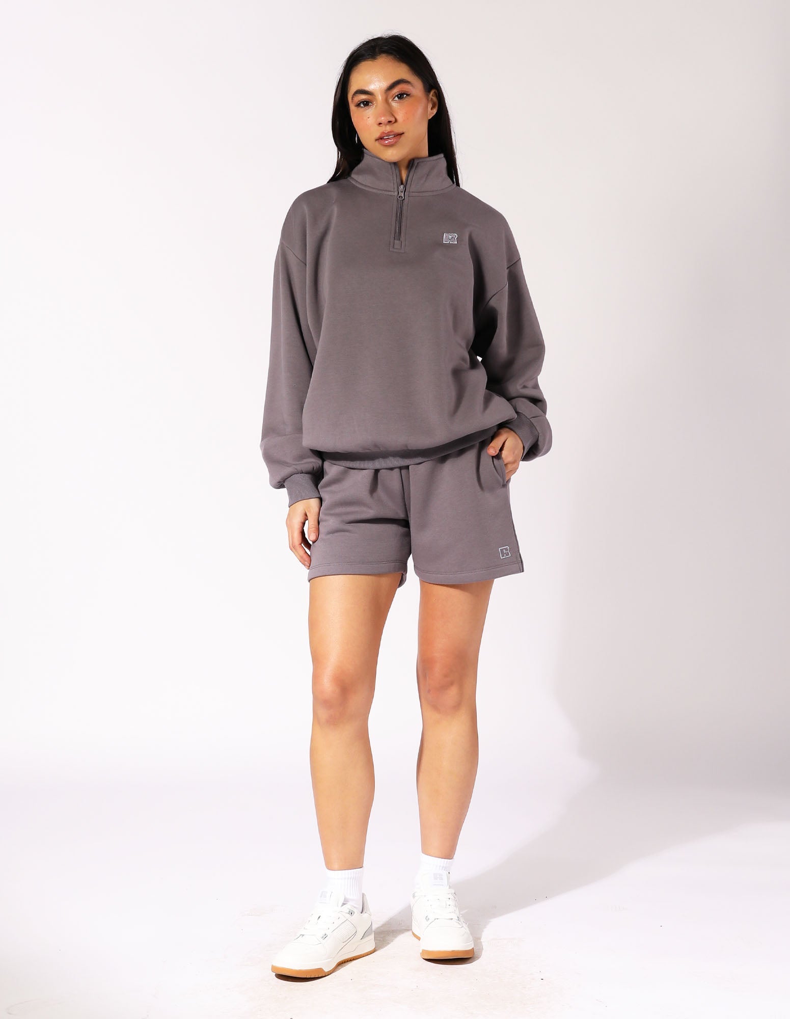 Russell Athletic Australia Women's R Logo Quarter Zip Fleece Top - Shark True Since 1902