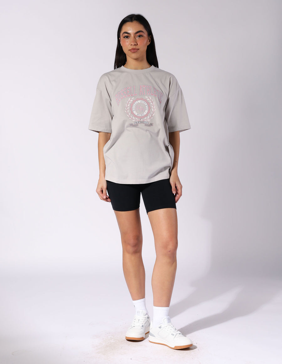 Russell Athletic Australia Women's R Logo French Terry Oversized Tee - Antarctica White True Since 1902