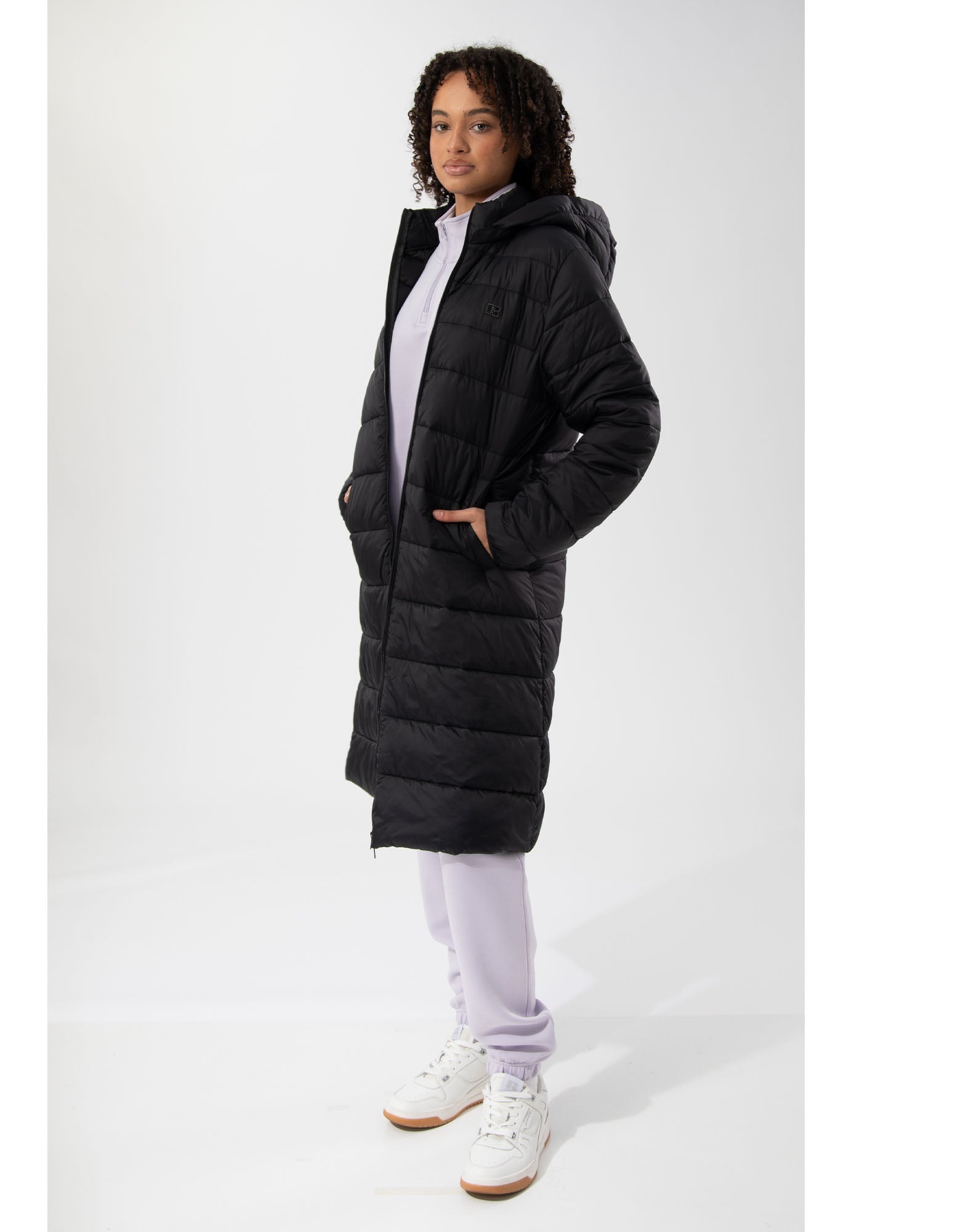 Womens Longline  Black Puffer Jacket