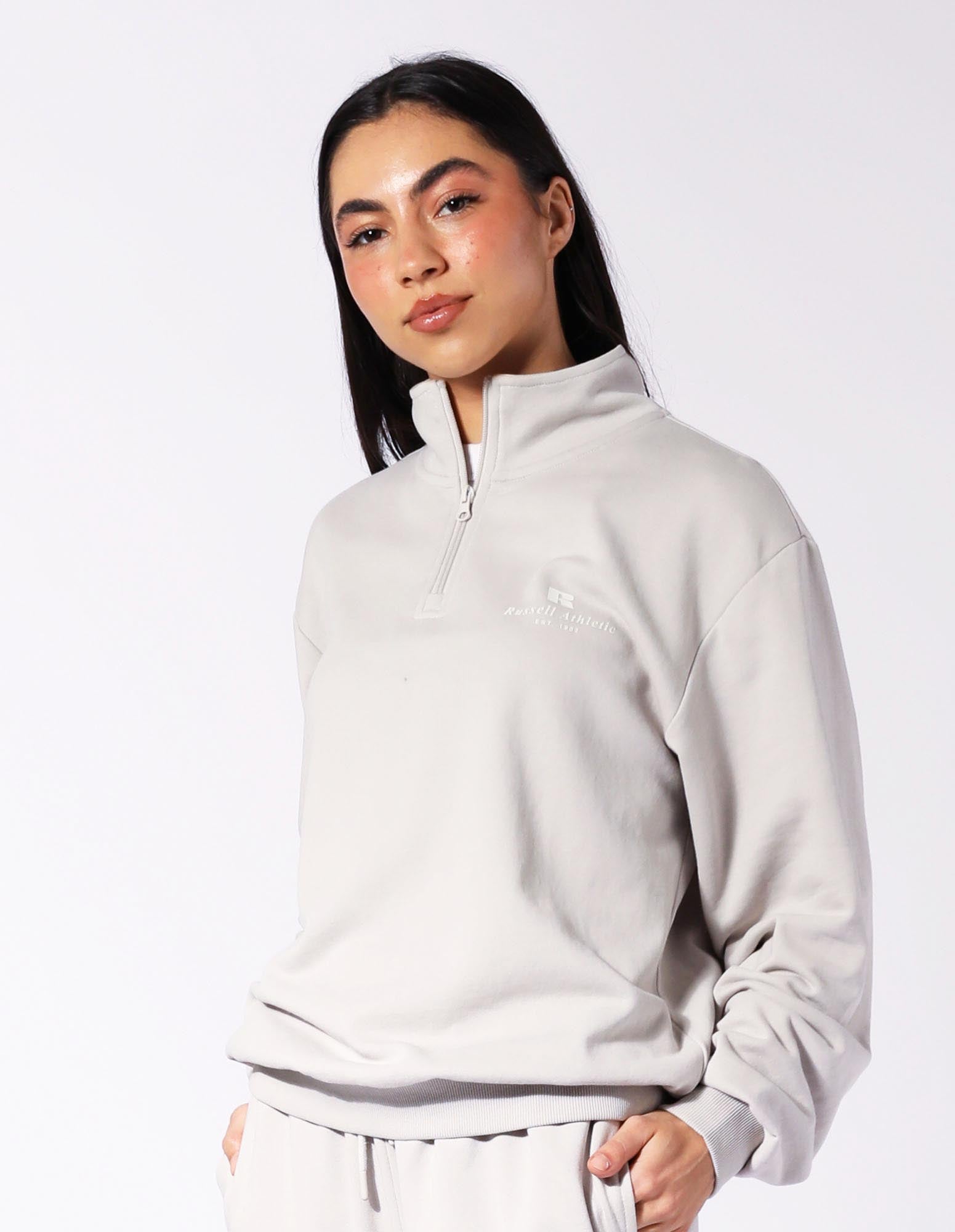 Russell Athletic Australia Women's R Logo Terry Quarter Zip - Antarctica White True Since 1902
