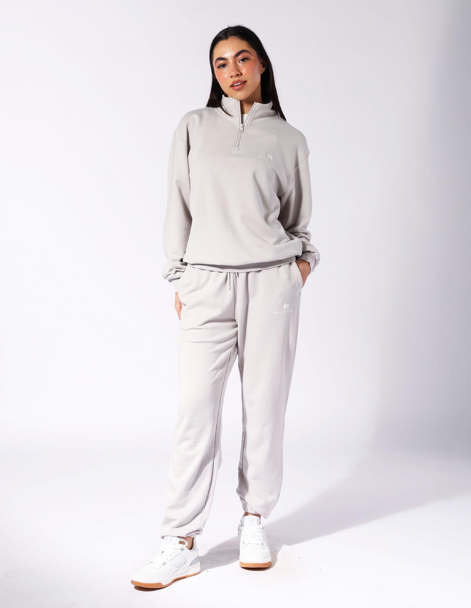 Russell Athletic Australia Women's R Logo Terry Quarter Zip - Antarctica White True Since 1902