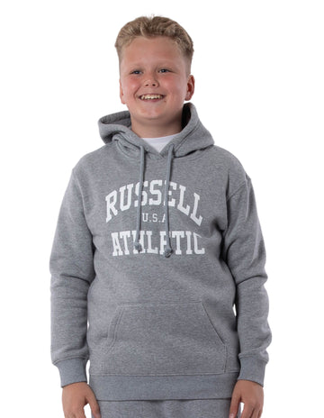 Russell Athletic Australia Kid's Arch Heritage Unisex Youth Hoodie - Grey Marle True Since 1902