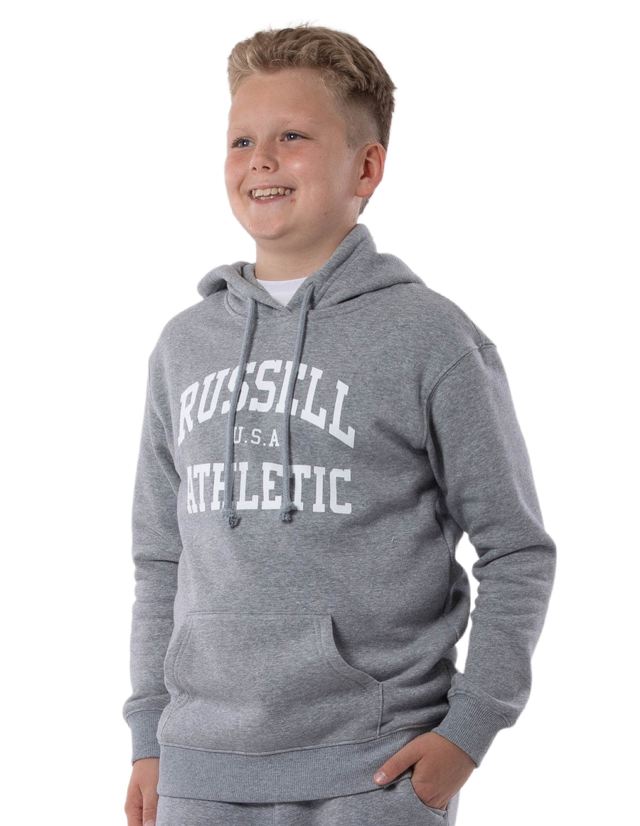 Russell Athletic Australia Kid's Arch Heritage Unisex Youth Hoodie - Grey Marle True Since 1902