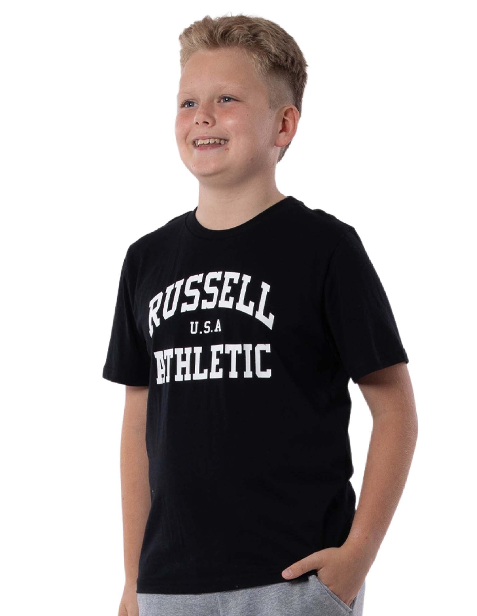 Russell Athletic Australia Kid's Arch Heritage Unisex Youth T-Shirt - Black True Since 1902