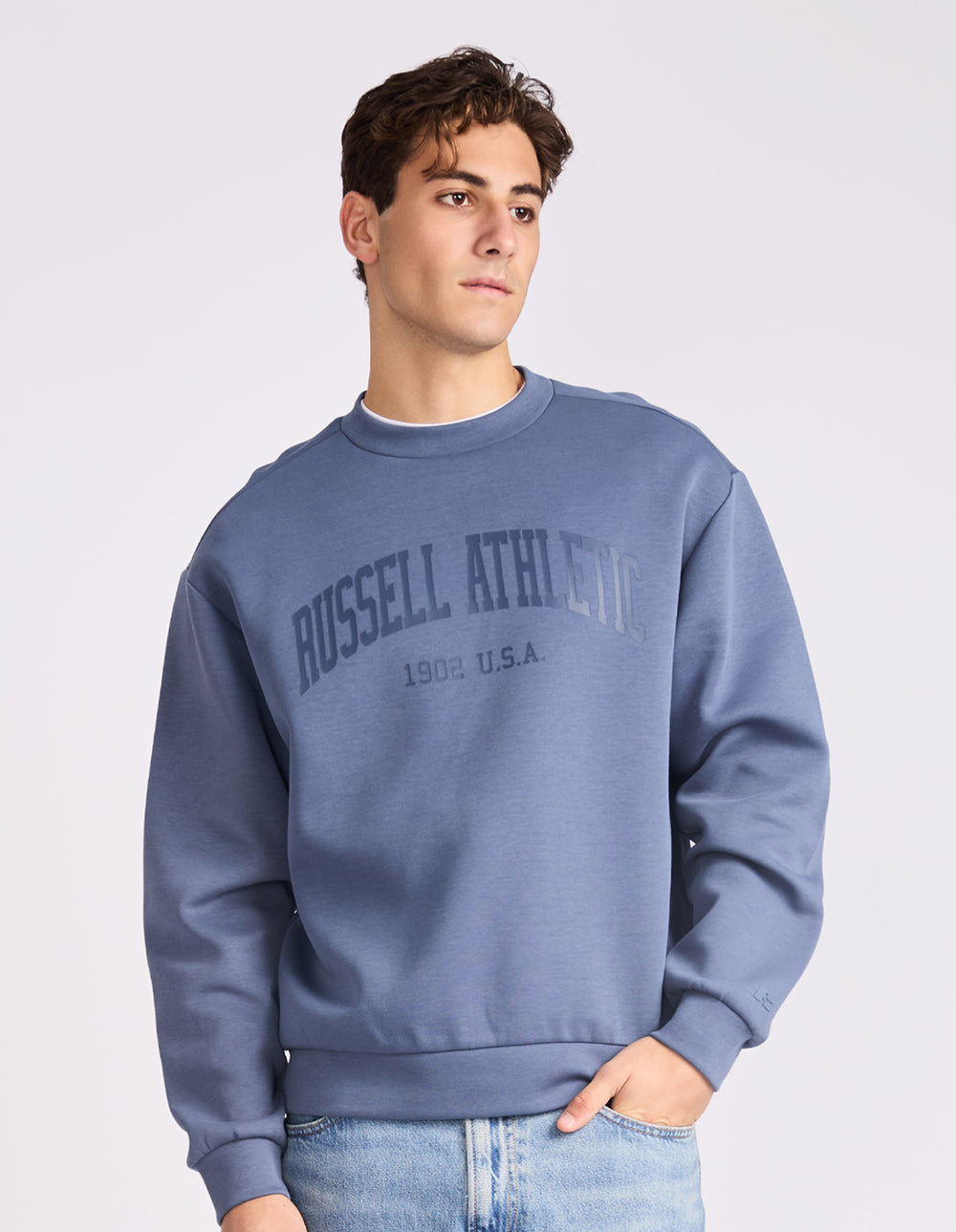 Russell Athletic Australia Russell Athletic Men's Big Arch Leisure Crew Sweatshirt Denim True Since 1902