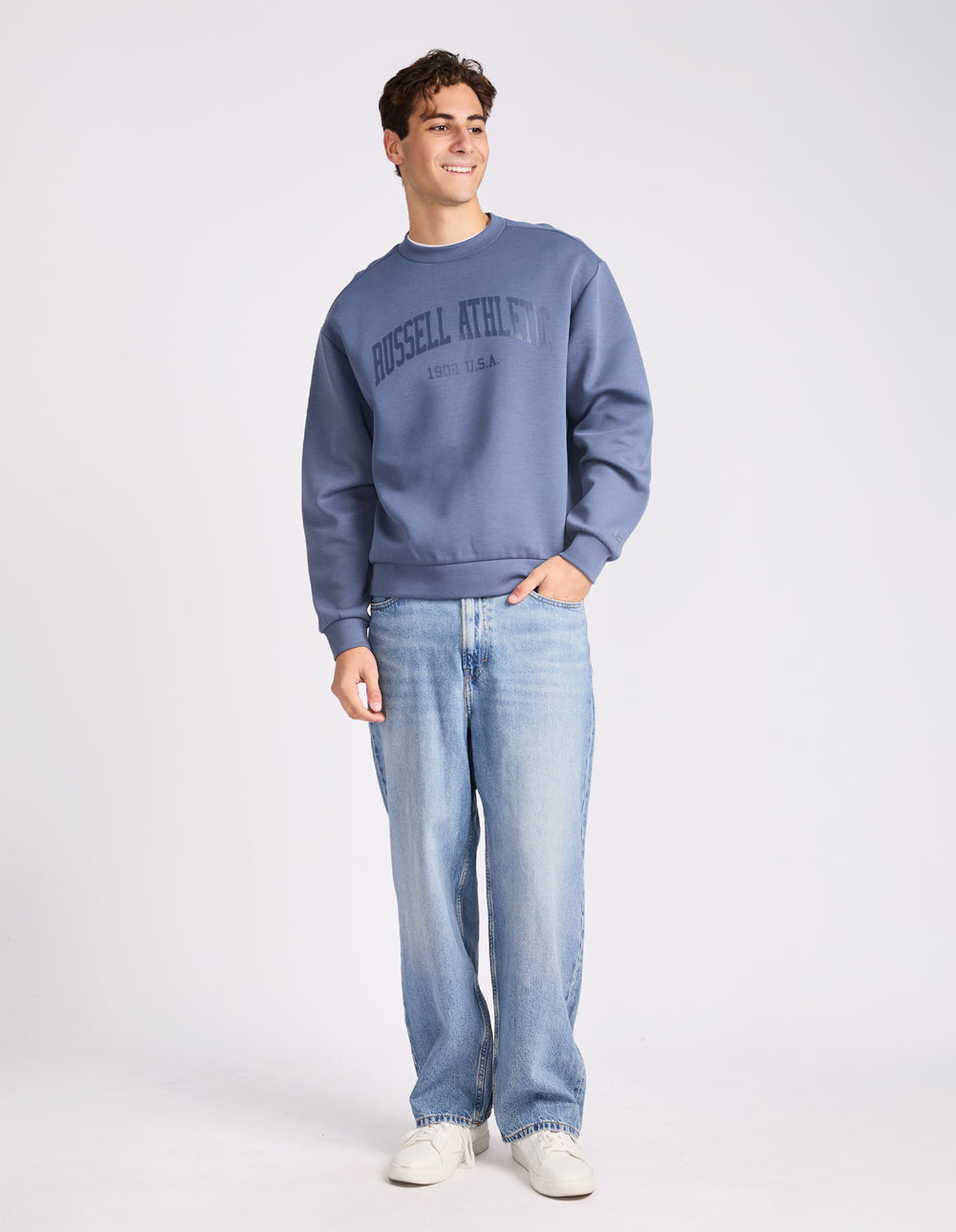 Russell Athletic Australia Russell Athletic Men's Big Arch Leisure Crew Sweatshirt Denim True Since 1902